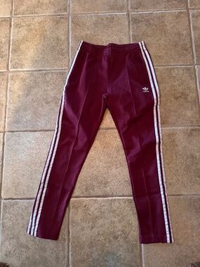 Adidas Burgundy Joggers with White Stripes • Size S • Streetwear / Athleisure